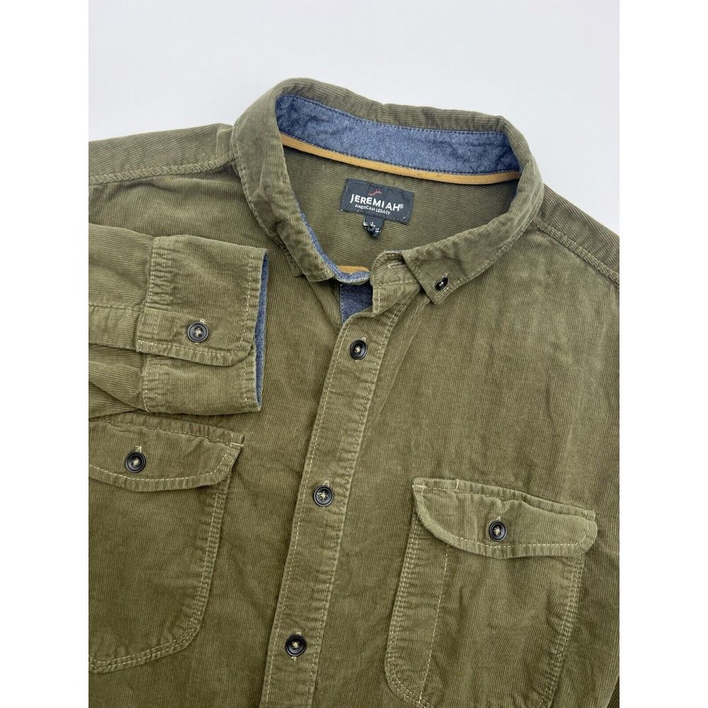 JEREMIAH Long Sleeve Button Down Corduroy Overshirt in‎ Mossy Green MEN'S LARGE